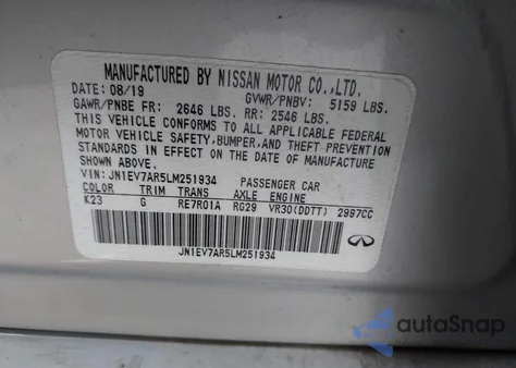 2020 Infiniti Q50 Luxe Awd z USA, uszkodzony, nr VIN JN1EV7AR5LM251934